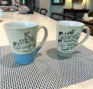 Spectrum Designz 2pc Christian Bible Verse Mugs Joshua 1:9 & 2 Cor 5:7
